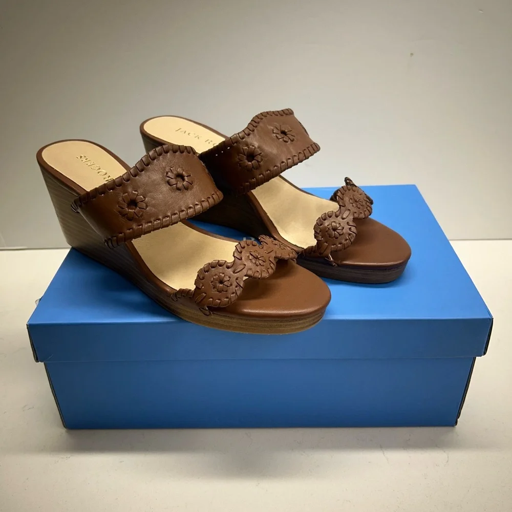 Jack Rogers Caroline Leather Wedge Sandals‎ Size 9.5M